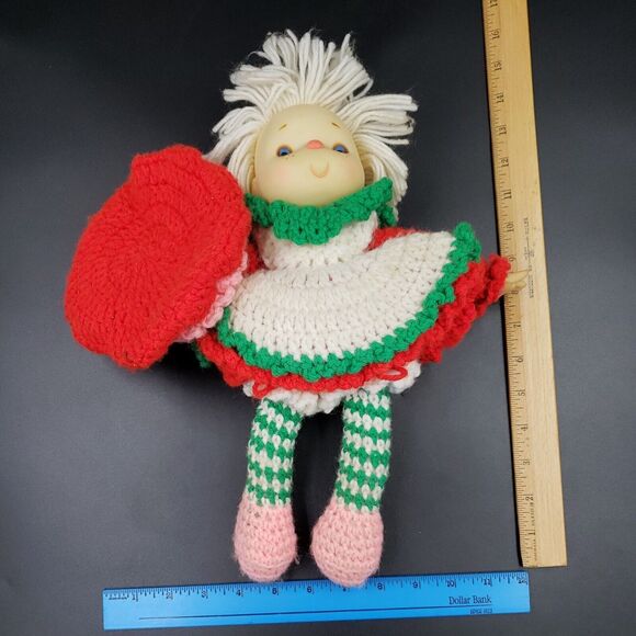Crochet Doll 70s Retro Handmade Girl Christmas Gift Vtg Cottage Bedroom Decor - Picture 15 of 16